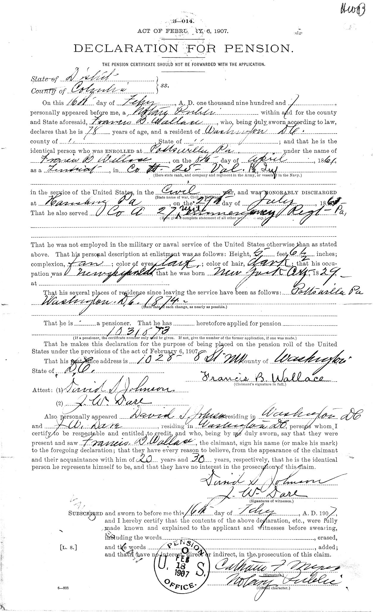 Declaration for Pension