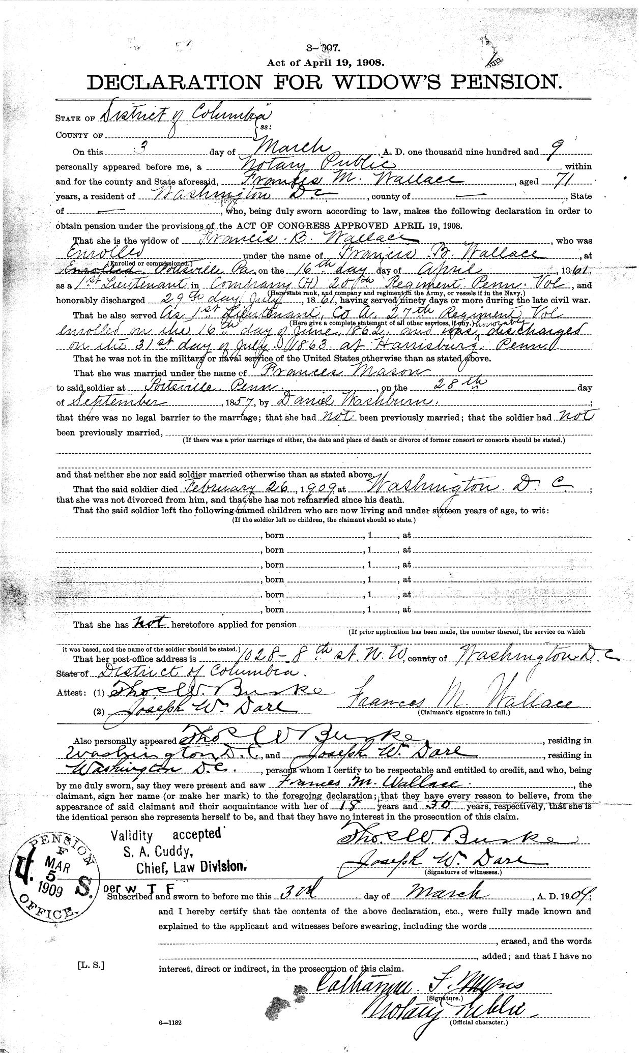 Declaration for Widow's Pension