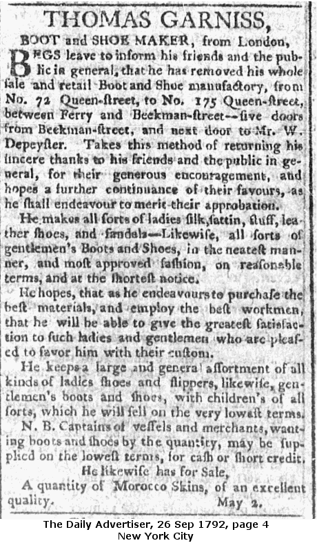 Advertisement 26 Sep 1792